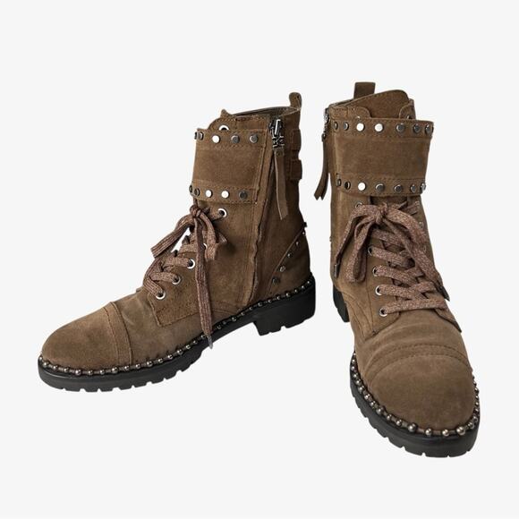 Sam Edelman Jennifer Studded Combat Boot Womens Size 6.5 M Brown Leather Booties - Picture 2 of 12